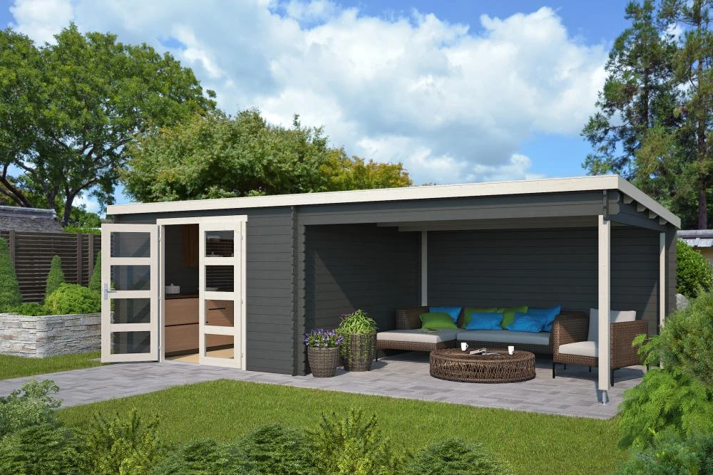 Outdoor Life Blokhut Olenka Carbon Grey-Wit 710 x 330 cm - Afbeelding 1